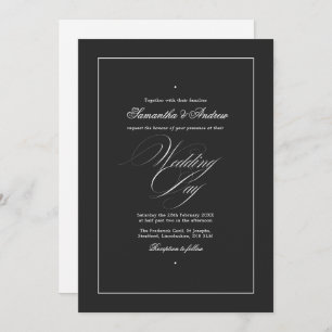 Elegante Typografie Timeless Black & White Wedding Einladung