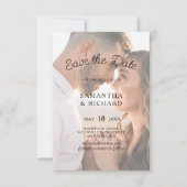 Elegante Typografie Transparentes Foto Hochzeit Save The Date (Vorderseite)