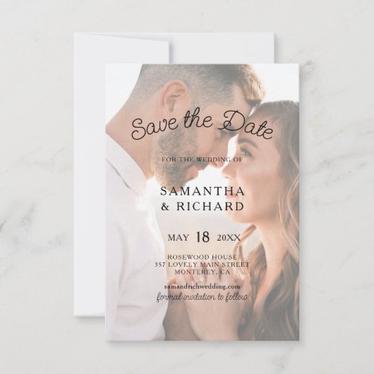 Elegante Typografie Transparentes Foto Hochzeit Save The Date (Vorderseite)