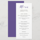 Elegante Typografie | Violet Wedding Menu Menükarte (Vorne/Hinten)
