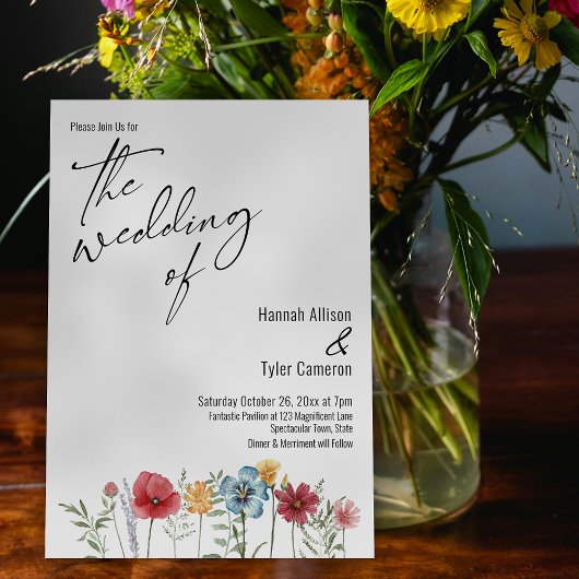 Elegante Typografie Wasserfarben Wildblume Hochzei Einladung