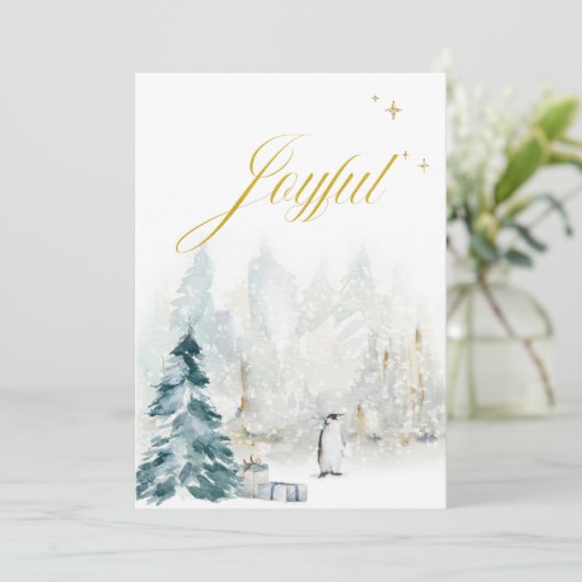 Elegante Typografie Watercolor Gold Foliage Snow (Stehend Vorderseite)