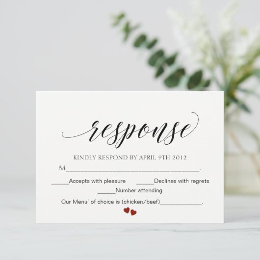 Elegante Typografie Wedding Response Card Script R RSVP Karte (Stehend Vorderseite)