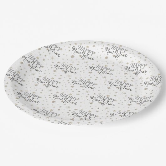 Elegante Typografie Weißgraue Sterne glücklich Neu Pappteller (Schrägansicht)
