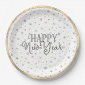 Elegante Typografie Weißgraue Sterne glücklich Neu Pappteller (Vorderseite)