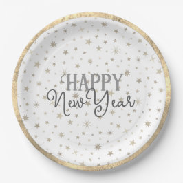 Elegante Typografie Weißgraue Sterne glücklich Neu Pappteller