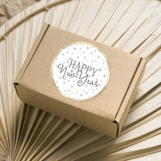 Elegante Typografie Weißgraue Sterne glücklich Neu Runder Aufkleber