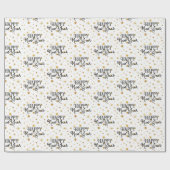 Elegante Typografie White Gold Stars glücklich Neu Geschenkpapier (Flach)