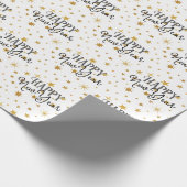 Elegante Typografie White Gold Stars glücklich Neu Geschenkpapier (Ecke)