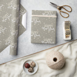 Elegante Typografie White Taupe Star Happy New Yea Geschenkpapier