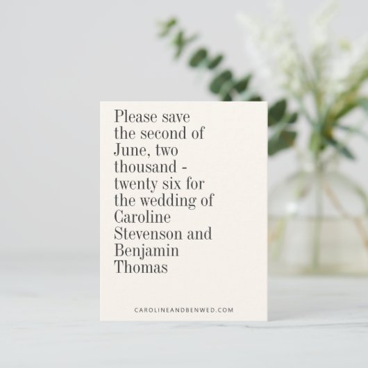 Elegante Typografie Zeitgenössisch Save the Date Postkarte (Stehend Vorderseite)