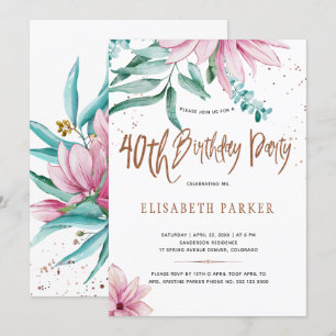 Elegante Typografie zum 40. florale Geburtstagsfei Einladung