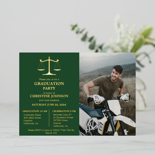 Elegante Typografy Law School Graduation Party Foi Folieneinladung (Stehend vorne)