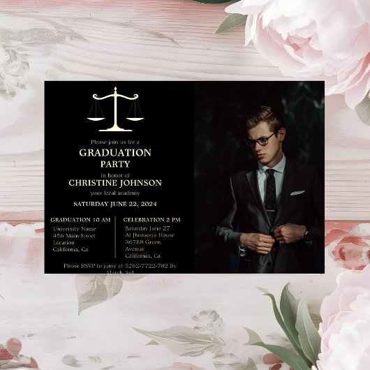 Elegante Typografy Law School Graduation Party Folieneinladung