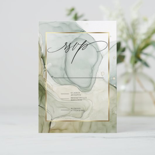 Elegante UAWG marbled Vibrant Grüntöne and Golds RSVP Karte (Stehend Vorderseite)
