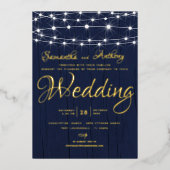Elegante UAWG Wedding Gold & Navy String Lights Folieneinladung (Vorderseite)