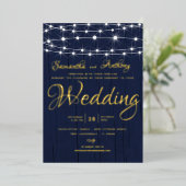 Elegante UAWG Wedding Gold & Navy String Lights Folieneinladung (Stehend vorne)