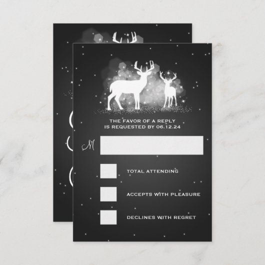 Elegante UAWG Wedding Winter Deer Sparkle Black RSVP Karte (Vorne/Hinten)