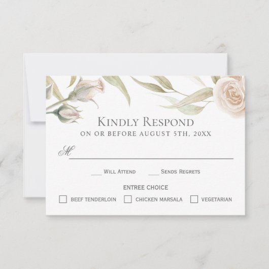 Elegante UAWG Weißer Rosen Wasserfarben mit Entree RSVP Karte (Vorderseite)