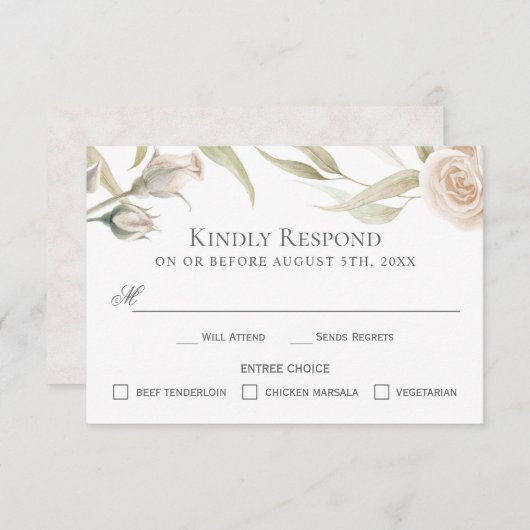 Elegante UAWG Weißer Rosen Wasserfarben mit Entree RSVP Karte (Vorne/Hinten)