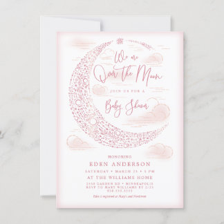 Elegante Über-den-Mond-Baby-Girl-Baby-Shower-Einla Einladung