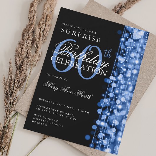 Elegante Überraschung 60. Geburtstag Glitzern Navy Einladung