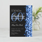 Elegante Überraschung 60. Geburtstag Glitzern Navy Einladung (Stehend Vorderseite)