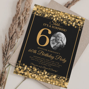 Elegante Überraschung Foto 60. Geburtstag Gold Gla Einladung