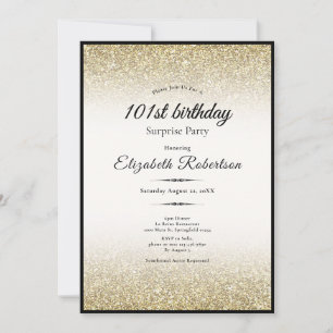 Elegante Überraschung Schwarz Gold 101. Geburtstag Einladung