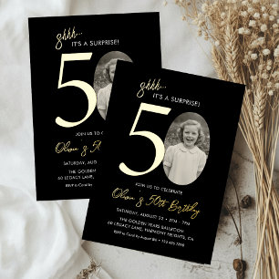 Elegante Überraschung zum 50. Geburtstag Schwarz u Folieneinladung