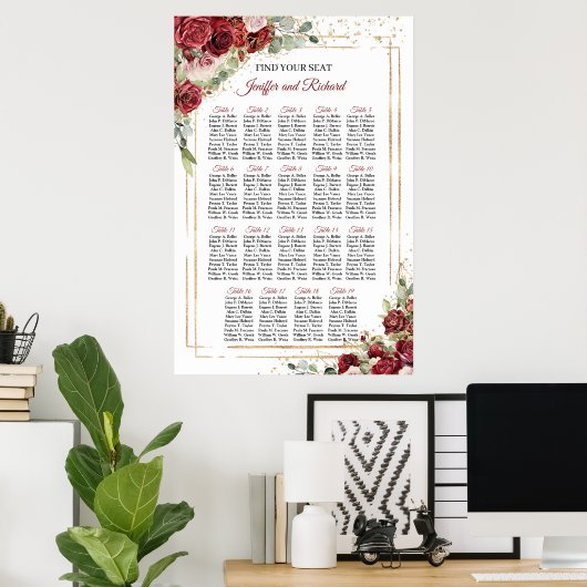 Elegante Übersicht über die Sitzplätze in Burgundy Poster (Heimbüro)