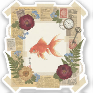 Elegante Ukiyoe-Collage-Kunst – Vintage-JP-Schönhe Aufkleber