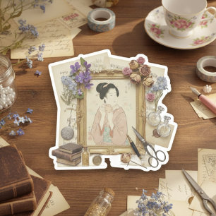 Elegante Ukiyoe-Collage-Kunst – Vintage-JP-Schönhe Aufkleber