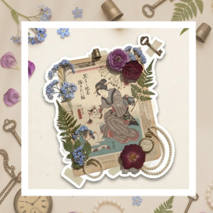 Elegante Ukiyoe-Collage-Kunst – Vintage JP Schönhe Aufkleber