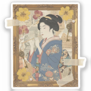 Elegante Ukiyoe-Collage-Kunst – Vintage-JP-Schönhe Aufkleber