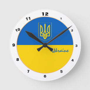 Elegante ukrainische Flagge, trendige ukrainische Runde Wanduhr