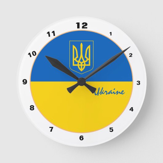 Elegante ukrainische Flagge, trendige ukrainische Runde Wanduhr (Vorderseite)