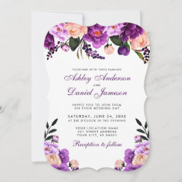 Elegante Ultra-Violet-Hochzeit mit Lila Blüte PS Einladung