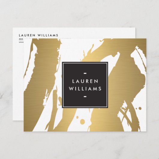 Elegante und Abstrakte Gold Pinselstriche II Postk Postkarte (Vorne/Hinten)