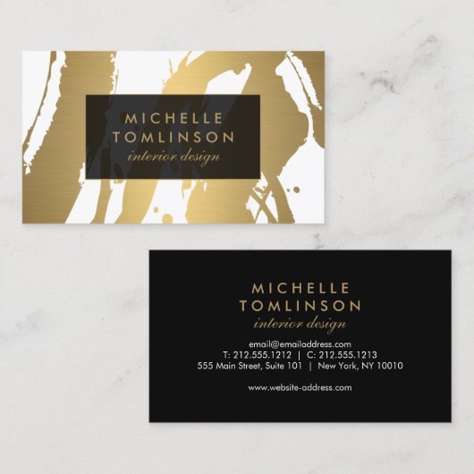 Elegante und Abstrakte goldene Pinselstriche IV Visitenkarte (Vorne/Hinten)