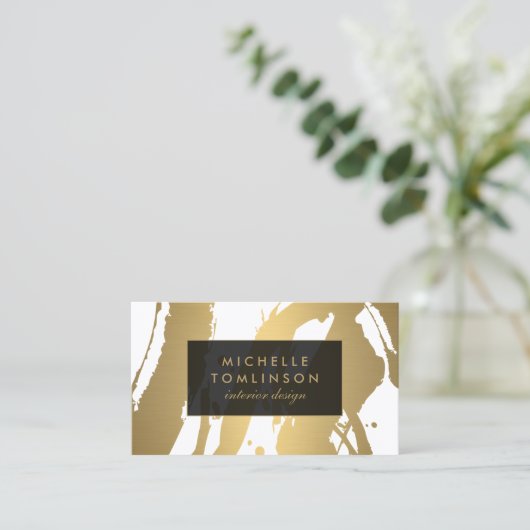 Elegante und Abstrakte goldene Pinselstriche IV Visitenkarte (Stehend Vorderseite)
