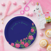 Elegante und blumengeschmückte Royal Blue Paper Te Pappteller (Party)