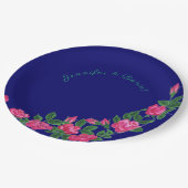 Elegante und blumengeschmückte Royal Blue Paper Te Pappteller (Schrägansicht)