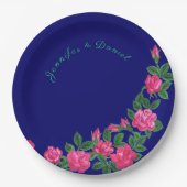 Elegante und blumengeschmückte Royal Blue Paper Te Pappteller (Vorderseite)