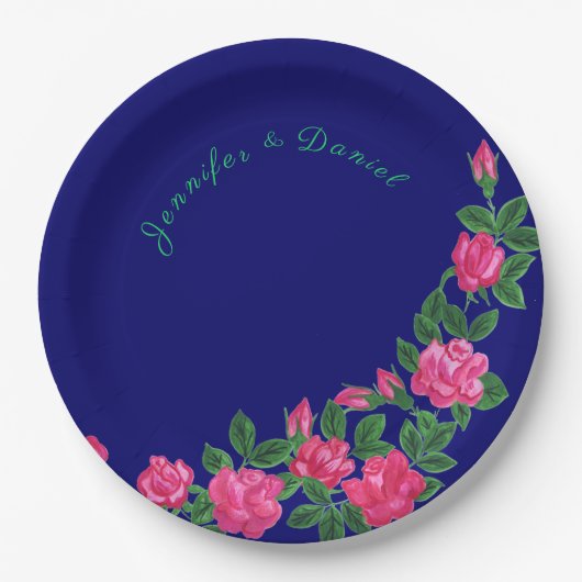 Elegante und blumengeschmückte Royal Blue Paper Te Pappteller (Vorderseite)