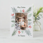 Elegante und botanische handgezeichnete Weihnachts Feiertagskarte (Stehend Vorderseite)