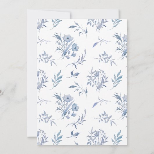 Elegante und einfache Blue Chinoiserie Hochzeit Einladung (Rückseite)