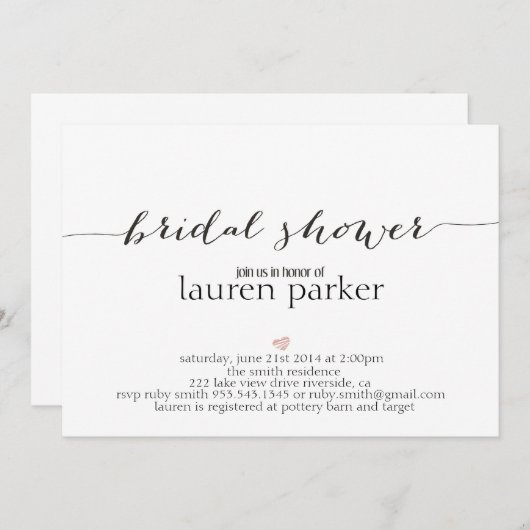 Elegante und einfache Brautparty-Einladung Einladung (Vorne/Hinten)