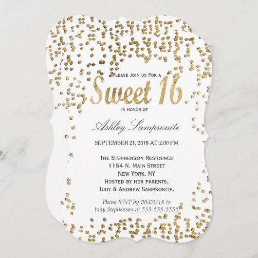 Elegante und einfache Imitats Gold Confetti Einladung (Vorne/Hinten)