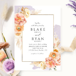Elegante und einfache Lila Hochzeit, Peach and Blu Einladung